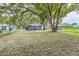 View of the home's back exterior and expansive backyard with mature trees and chain-link fence at 906 E Lowell St, Lakeland, FL 33805