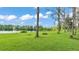 Scenic backyard view with lush green grass, mature trees, and a tranquil pond, creating a peaceful environment at 1044 Timbers Dr, Fort Meade, FL 33841