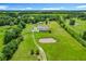 Aerial view showcases a large property with a house, pond, and lush greenery, perfect for outdoor activities at 15195 Angus Rd, Polk City, FL 33868