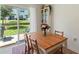Bright dining room features a wooden table, decorative cabinet, and sliding glass door to the outdoor living space at 943 Grandin St, Davenport, FL 33837