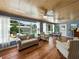Sunroom with wood-paneled ceiling, comfortable seating, and views of the pool and backyard at 1232 Fairlee St, Lakeland, FL 33813