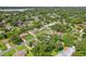 Overhead shot showcasing neighborhood homes with mature trees and private backyard pools near a lake at 1210 Heidi S Ln, Lakeland, FL 33813