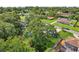 An aerial view of the large, fenced yard and mature trees surrounding the property at 1210 Heidi S Ln, Lakeland, FL 33813