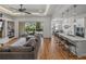 Bright living room featuring a large sectional sofa, open floorplan and a view of the outdoor living area at 128 Melissa Trl, Auburndale, FL 33823