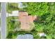 Aerial view of home with lush greenery and well-maintained lawn, surrounded by mature trees at 215 W Valencia St, Lakeland, FL 33805