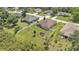 Aerial view showcasing the backyard, fire pit, storage shed, and screened in back porch at 2932 Blackwater Oaks Dr, Mulberry, FL 33860