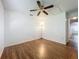 Bedroom with wood floor and ceiling fan at 4720 Wildflower Dr Dr, Lakeland, FL 33811