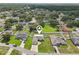 Aerial view of single Gathering home with a big backyard and mature trees in a quiet neighborhood at 8219 Rangers Path, Lakeland, FL 33809