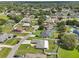 Lush aerial shot captures a neighborhood with verdant lawns, fenced yards, and varied home styles at 8219 Rangers Path, Lakeland, FL 33809