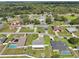 Drone shot of a residential area featuring well-kept homes with verdant yards in a tranquil setting at 8219 Rangers Path, Lakeland, FL 33809