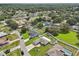 Expansive aerial view of a residential neighborhood showcasing well-maintained homes and lush landscaping at 8219 Rangers Path, Lakeland, FL 33809