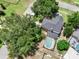 An aerial shot features a home with an in-ground screened pool and lush landscaping at 351 Crystal Ridge Way, Lake Mary, FL 32746