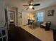 This cozy office space features a window, a desk, a chair, and carpet, perfect for working from home at 1312 2Nd St, Edgewater, FL 32132