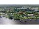 Beautiful aerial view of the waterfront property, showcasing its mature trees and serene lake access at 1949 Bayview Dr, New Smyrna Beach, FL 32168