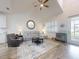 Living room featuring vaulted ceilings, a cozy gray sofa, and a stylish area rug at 452 Lime Ave, Daytona Beach, FL 32124