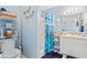 Clean bathroom with shower/tub combo and updated vanity at 1331 Umbrella Tree Dr, Edgewater, FL 32132