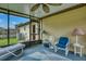 Relaxing screened porch with seating and ceiling fan at 1331 Umbrella Tree Dr, Edgewater, FL 32132