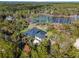 Aerial view of house with pool and screened enclosure, nestled in a wooded area at 335 Woodridge Dr, Geneva, FL 32732