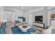 Living room with light gray vinyl plank flooring, neutral walls and staged furniture at 230 Oak Branch Dr, Edgewater, FL 32141
