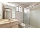 Clean bathroom with shower stall and updated vanity at 1820 Sabal Palm Dr, Edgewater, FL 32132