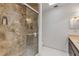 Bathroom with shower stall and built-in storage at 3103 Royal Palm Dr, Edgewater, FL 32141