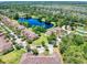 Community overview featuring houses, a lake, and a swimming pool at 526 Mount Olympus Blvd, New Smyrna Beach, FL 32168