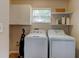 Laundry room with washer, dryer, and overhead storage at 810 E 9Th Ave, New Smyrna Beach, FL 32169