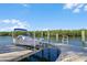 Boat lift at a private dock on a calm waterway at 236 Quay Assisi, New Smyrna Beach, FL 32169