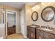 Bathroom boasts double sinks and marble vanity tops at 2707 Atlantis Dr, New Smyrna Beach, FL 32168