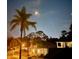 Night view of the neighborhood with a palm tree and charming houses at 2817 Bay Side Dr, New Smyrna Beach, FL 32168