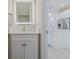 Modern bathroom with a white vanity and illuminated mirror at 2870 Isles Way, New Smyrna Beach, FL 32168