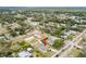 Wide aerial shot showing the house's location in the neighborhood at 705 Wayne Ave, New Smyrna Beach, FL 32168