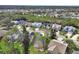 Aerial view of a residential neighborhood with houses along a street near a body of water at 813 Pine Shores Cir, New Smyrna Beach, FL 32168