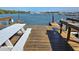 Wooden dock with picnic table and waterfront view at 113 Lagoon Ct, New Smyrna Beach, FL 32169