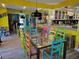 Bright dining area with colorful chairs and glass table at 113 Lagoon Ct, New Smyrna Beach, FL 32169