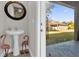 Stylish powder room with pedestal sink and access to backyard at 1409 Arbitus Cir, Oviedo, FL 32765