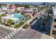 Aerial view of downtown district, including restaurants with outdoor seating and street parking at 1423 Palmetto St, New Smyrna Beach, FL 32168