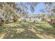 View of a green backyard with mature trees, green grass, and some landscaping features at 1506 Palmetto St, New Smyrna Beach, FL 32168