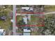 Aerial view showing home and large lot at 1596 Elizabeth St, New Smyrna Beach, FL 32168