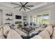 Living room with sectional sofa, fireplace, and sliding glass doors at 3203 Monaco Blvd, New Smyrna Beach, FL 32168