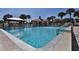 Community swimming pool surrounded by palm trees on a sunny day at 456 Bouchelle Dr # 202, New Smyrna Beach, FL 32169