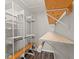 Functional closet with built-in shelving units and wooden supports at 105 Wood Duck Cir # 1C, Daytona Beach, FL 32119