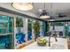 Kitchen island with white countertop and a view of the pool at 224 Condict Dr, New Smyrna Beach, FL 32169