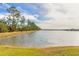 Serene lakefront view with lush green grass at 3012 Portofino Blvd, New Smyrna Beach, FL 32168