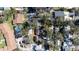 Top-down aerial view of neighborhood highlighting the layout of homes, trees, and streets at 314 Hillman St, New Smyrna Beach, FL 32168