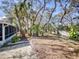 A lovely, sunny backyard with an opening to the enclosed porch, trees, and lots of vegetation at 808 E 19Th Ave, New Smyrna Beach, FL 32169