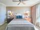Bedroom with an upholstered headboard and matching bedside tables with lamps at 231 Riverside Dr # 1509-1, Holly Hill, FL 32117