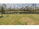 Expansive backyard with lush green grass, iron fencing, and a tranquil view of the pond at 301 Sunset Point Dr, Ormond Beach, FL 32174
