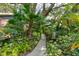 Lush backyard walkway with tropical landscaping and mature trees at 4426 Saxon Dr, New Smyrna Beach, FL 32169