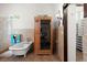 Bright bathroom featuring a soaking tub and modern sauna at 61 E Bayshore Dr, Port Orange, FL 32127